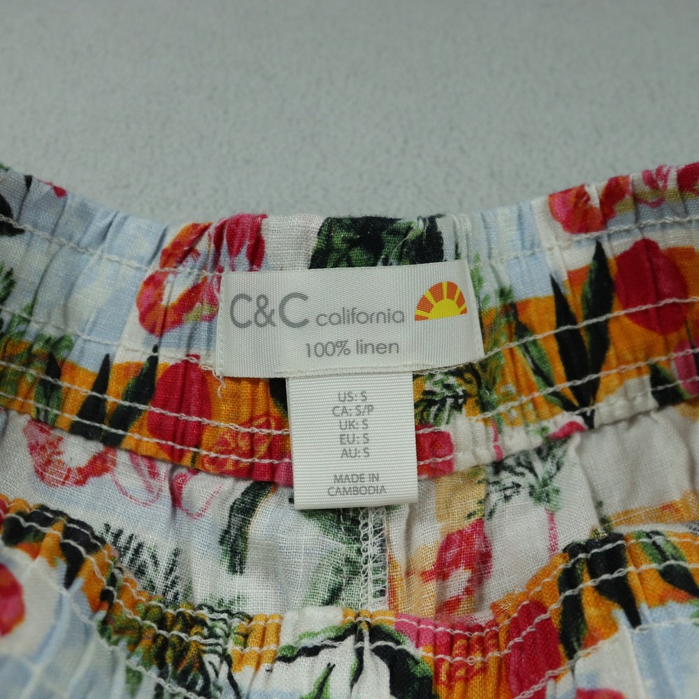 C&C California Womens 100% Linen Tropical Print Wide Leg Vacation Pants S NWT - Picture 3 of 6